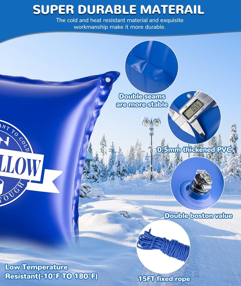 EPN 4 x 4 Ft Pool Pillows for Above Ground Pool, 0.5mm Thick PVC Cold-Resistant Pool Cover Air Pillow with 49.2 Ft Rope, Winterizing Ice Equalizer Inflated Closing Winter Kit for Supporting Pool Cover - Image 4